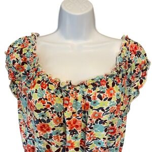 O'Neill Women Y2K Milkmaid Coquette Floral Smocked Peasant‎ Ruffle Top XL